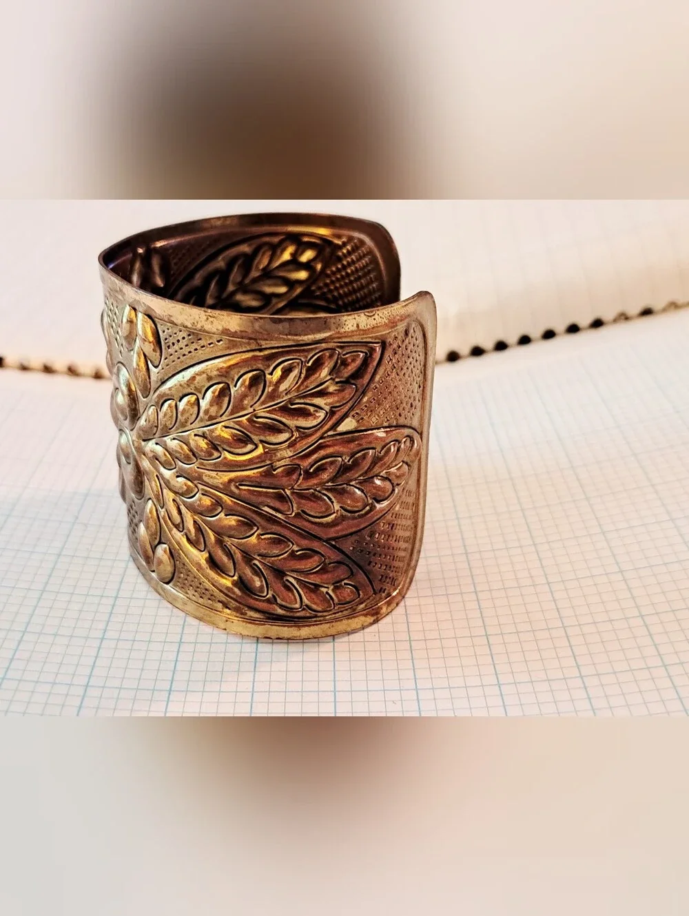Antique-Style Floral Engraved Metal Cuff Bracelet